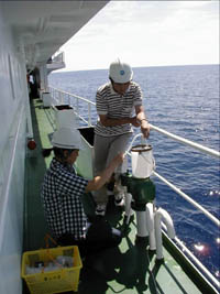 Sampling of surface sea water.